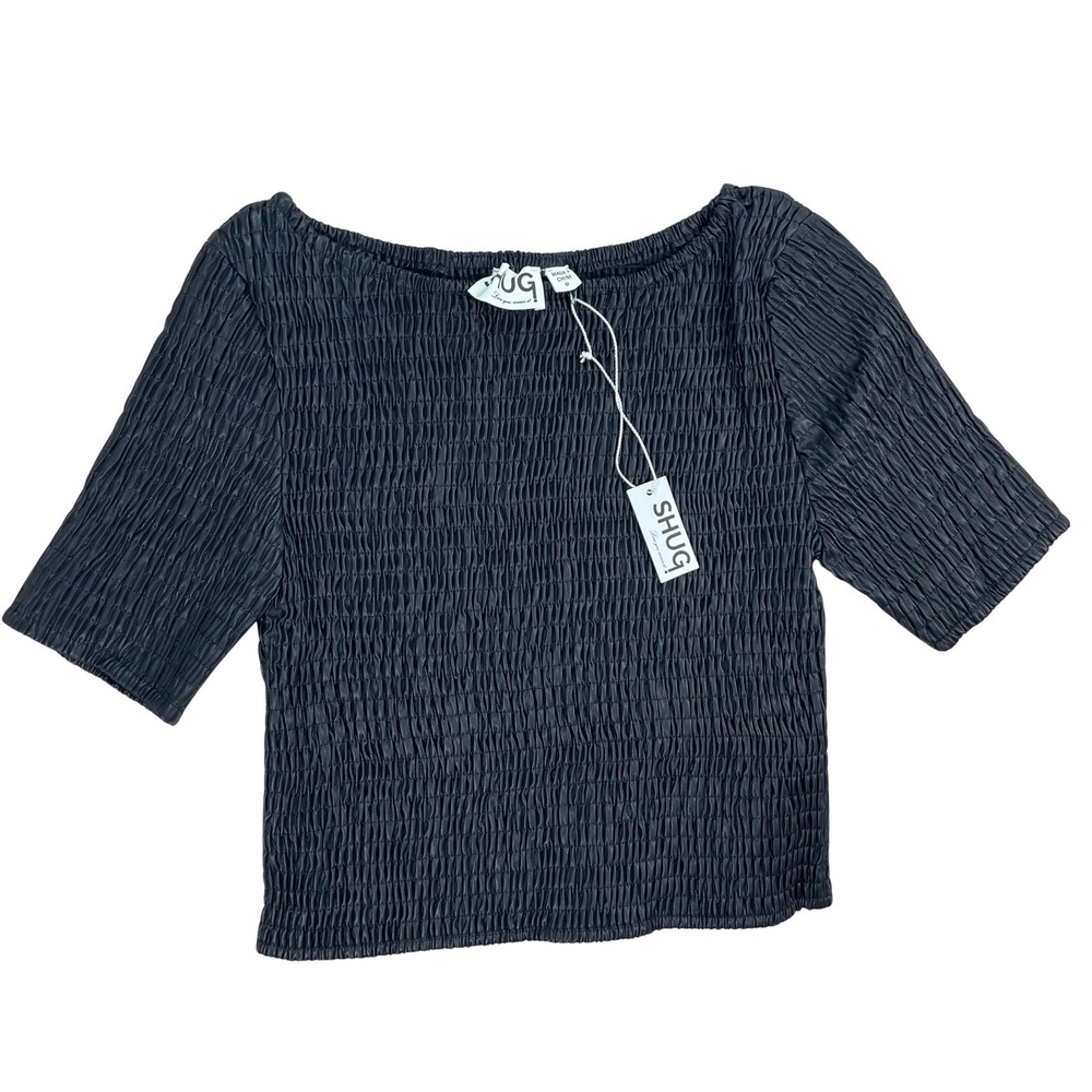 Womens Faux Leather Pleat Crinkle Crop Top Sz Medium  Fairy Dark Coquette Grunge